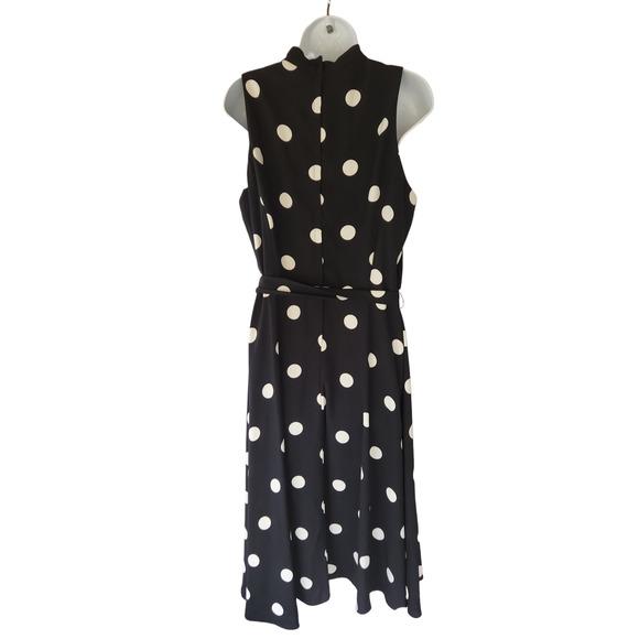 SLNY SL Fashions NY Polka Dot Belted Sleeveless Midi Dress 12 - Picture 1 of 5